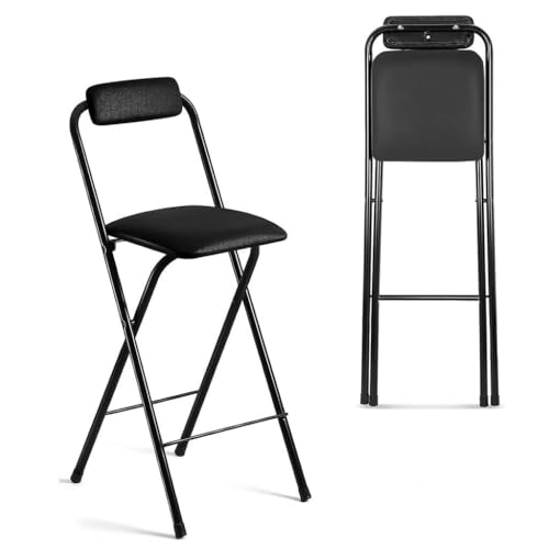 NMVAWIPT 2 Stück - Klappbarer Hocker, Stühle In Thekenhöhe, Tragbarer Hoher Barhocker Mit Rutschfesten Fußpolstern, Gepolsterter Rückenlehne Aus Leder(Black,65cm/25.5in) von NMVAWIPT
