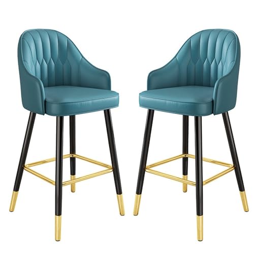 NMVAWIPT 2 Stück - Moderne Barhocker Mit Rückenlehne Und Fußstütze, Stühle for Kücheninseln, Gepolsterte Barhocker In Thekenhöhe Aus Kunstleder(Blue,Sitting Height 75cm) von NMVAWIPT