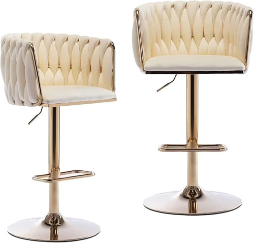 NMVAWIPT 2 Stück - Moderne Drehbare Und Verstellbare Barhocker, Gepolsterter Stuhl Mit Goldener Basis Und Rückenlehne for Das Küchencafé von NMVAWIPT