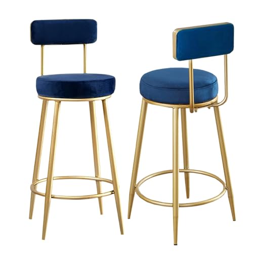 NMVAWIPT 2 Stück - Moderner, Mit Samt Gepolsterter Stuhl, Barhocker, Mit Goldenem Metallrahmen, Rückenlehne Und Fußstütze for Kücheninsel Und Esszimmer(Blue) von NMVAWIPT