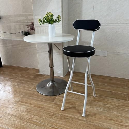 NMVAWIPT 2 Stück - Runder, Hoher Metallhocker Mit Weicher PU-Ledersitzfläche, Hohe Rückenlehne, Klapphocker Fußstütze, Armlose Stühle for Den Innenbereich(Black,60cm) von NMVAWIPT