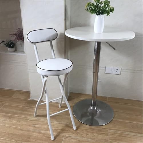 NMVAWIPT 2 Stück - Runder, Hoher Metallhocker Mit Weicher PU-Ledersitzfläche, Hohe Rückenlehne, Klapphocker Fußstütze, Armlose Stühle for Den Innenbereich(White,55cm) von NMVAWIPT