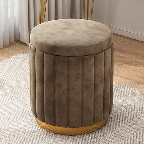 NMVAWIPT 2 Stück Runder Ottoman Mit Stauraum Aus Samt Goldenem Sockel – Kein Zusammenbau Erforderlich for Wohnzimmer Und Schlafzimmer(Brown,Storage) von NMVAWIPT
