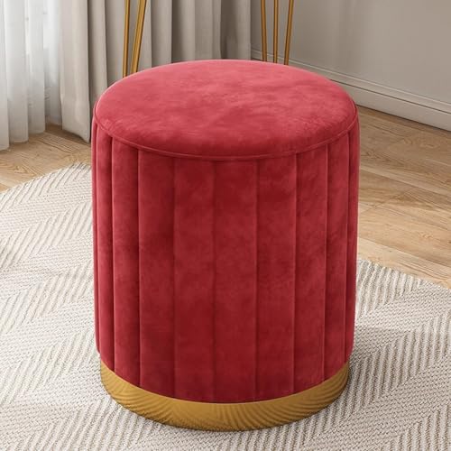 NMVAWIPT 2 Stück Runder Ottoman Mit Stauraum Aus Samt Goldenem Sockel – Kein Zusammenbau Erforderlich for Wohnzimmer Und Schlafzimmer(Red,Non-Storage) von NMVAWIPT