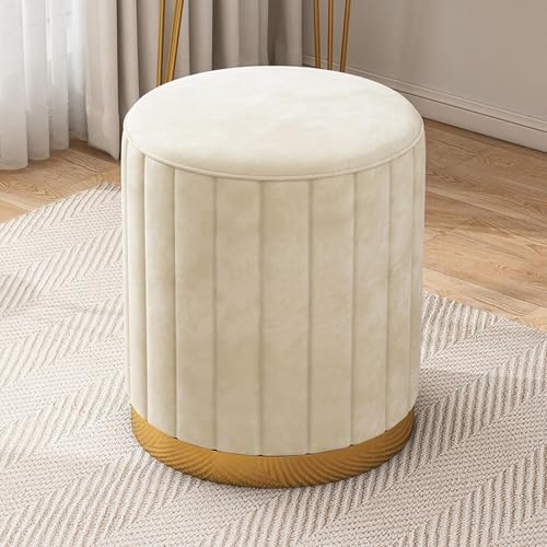 NMVAWIPT 2 Stück Runder Ottoman Mit Stauraum Aus Samt Goldenem Sockel – Kein Zusammenbau Erforderlich for Wohnzimmer Und Schlafzimmer(White,Non-Storage) von NMVAWIPT