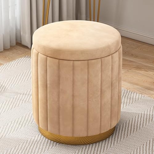 NMVAWIPT 2 Stück Runder Ottoman Mit Stauraum Aus Samt Goldenem Sockel – Kein Zusammenbau Erforderlich for Wohnzimmer Und Schlafzimmer(Yellow,Storage) von NMVAWIPT