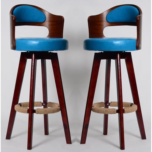 NMVAWIPT 2 Stück - Vintage-Barhocker Mit Drehfunktion Und Ergonomischer Rückenlehne Und Fußstütze - Bistrohocker Aus Holz for Küche, Café, Pub(Color 3 Leather,75cm) von NMVAWIPT
