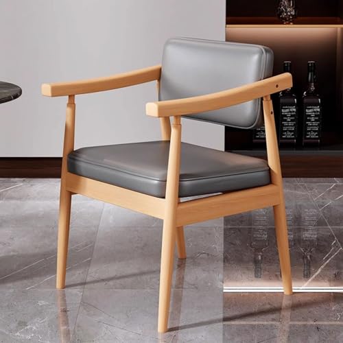 NMVAWIPT 2 Stück - Vintage-Esszimmerstühle Aus Massivem Holz Mit Armlehnen, Mid-Century-Schreibtisch Kunstledersitz, Wohnzimmer, Arbeitszimmer, Lesen(Grey 2) von NMVAWIPT