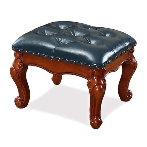 NMVAWIPT 2 Stück Vintage-Fußstütze Aus Leder Mit Massivholzrahmen, Geschnitztes Design for Wohnzimmer Oder Eingangsbereich(Blue,12.5" H) von NMVAWIPT