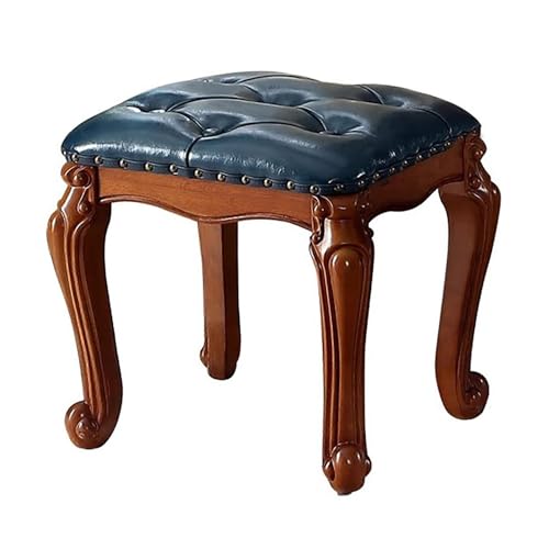 NMVAWIPT 2 Stück Vintage-Fußstütze Aus Leder Mit Massivholzrahmen, Geschnitztes Design for Wohnzimmer Oder Eingangsbereich(Blue,15.7" H) von NMVAWIPT