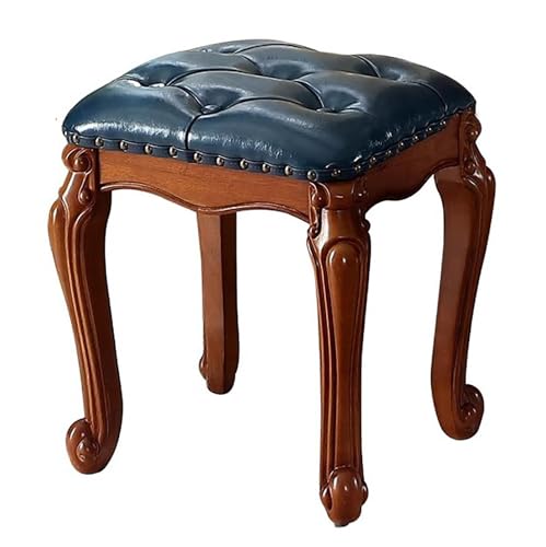 NMVAWIPT 2 Stück Vintage-Fußstütze Aus Leder Mit Massivholzrahmen, Geschnitztes Design for Wohnzimmer Oder Eingangsbereich(Blue,18.5" H) von NMVAWIPT