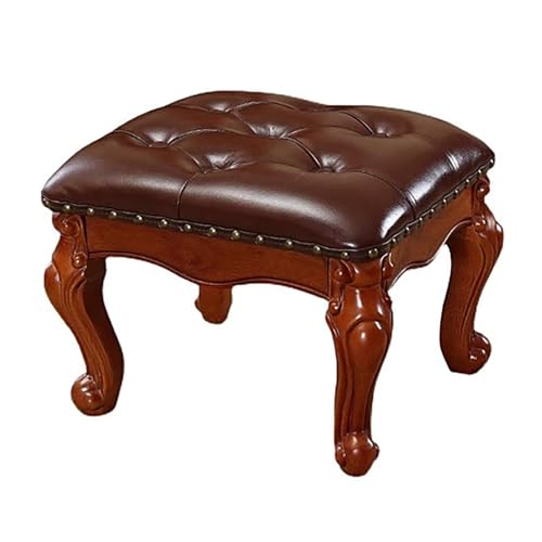 NMVAWIPT 2 Stück Vintage-Fußstütze Aus Leder Mit Massivholzrahmen, Geschnitztes Design for Wohnzimmer Oder Eingangsbereich(Brown,12.5" H) von NMVAWIPT