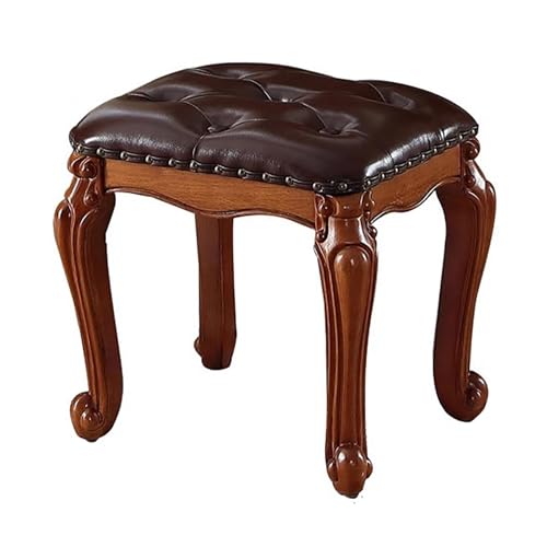NMVAWIPT 2 Stück Vintage-Fußstütze Aus Leder Mit Massivholzrahmen, Geschnitztes Design for Wohnzimmer Oder Eingangsbereich(Brown,15.7" H) von NMVAWIPT