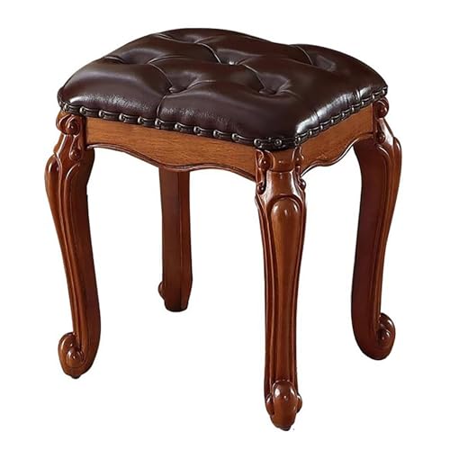 NMVAWIPT 2 Stück Vintage-Fußstütze Aus Leder Mit Massivholzrahmen, Geschnitztes Design for Wohnzimmer Oder Eingangsbereich(Brown,18.5" H) von NMVAWIPT