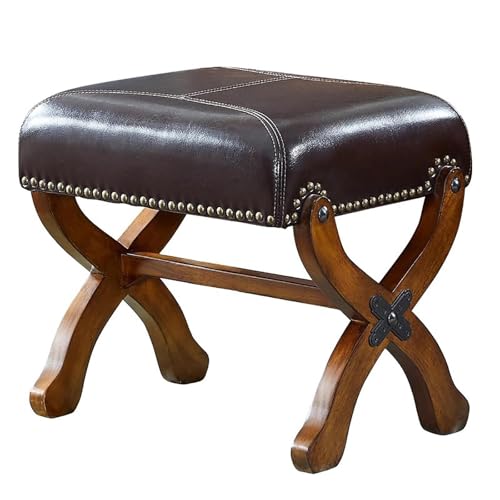 NMVAWIPT 2 Stück Vintage-Fußstütze Aus Leder Mit Massivholzrahmen for Wohnzimmer Und Schlafzimmer(Coffee) von NMVAWIPT