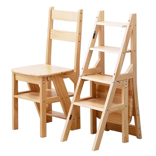 NMVAWIPT 2-in-1-Klappleiterstuhl Aus Massivholz – Multifunktionaler Tritthocker Und Ausstellungsregal(Natural a) von NMVAWIPT
