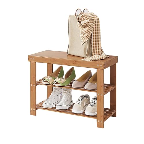 NMVAWIPT 2-stöckige Schuhbank Aus Bambus Mit Aufbewahrungsschublade Und Seitenhalter for Den Eingangsbereich Im Wohnzimmer(Bamboostool,50x41x26cm) von NMVAWIPT