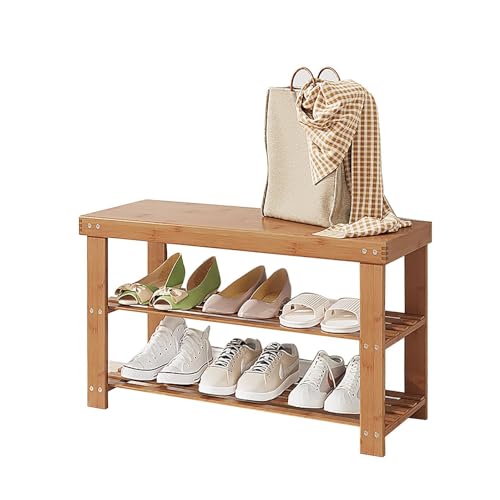 NMVAWIPT 2-stöckige Schuhbank Aus Bambus Mit Aufbewahrungsschublade Und Seitenhalter for Den Eingangsbereich Im Wohnzimmer(Bamboostool,70x41x26cm) von NMVAWIPT
