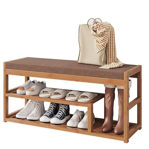 NMVAWIPT 2-stöckige Schuhbank Aus Bambus Mit Aufbewahrungsschublade Und Seitenhalter for Den Eingangsbereich Im Wohnzimmer(Upholstered,100x41x26cm) von NMVAWIPT