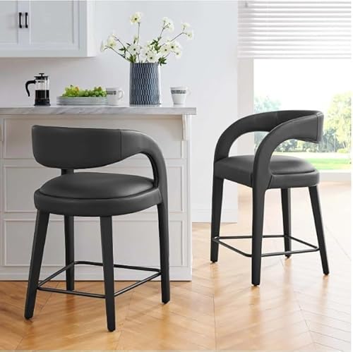 NMVAWIPT 2-teilige Barhocker In Thekenhöhe Mit Rückenlehne Und Fußstütze, Samt Gepolsterte for Die Kücheninsel Oder Hausbar(Black,Sitting Height 76cm) von NMVAWIPT