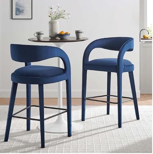NMVAWIPT 2-teilige Barhocker In Thekenhöhe Mit Rückenlehne Und Fußstütze, Samt Gepolsterte for Die Kücheninsel Oder Hausbar(Blue,Sitting Height 76cm) von NMVAWIPT
