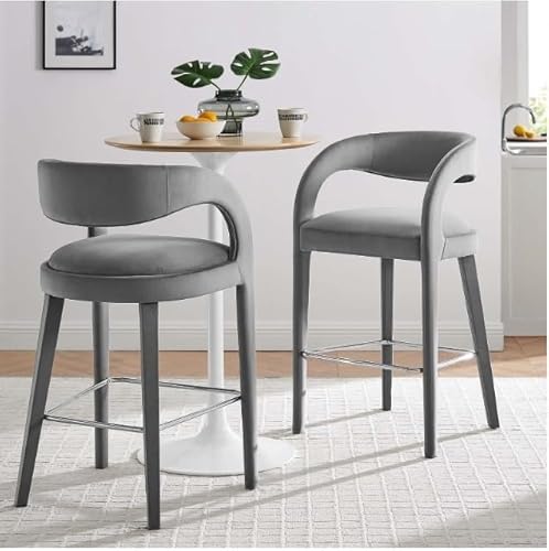 NMVAWIPT 2-teilige Barhocker In Thekenhöhe Mit Rückenlehne Und Fußstütze, Samt Gepolsterte for Die Kücheninsel Oder Hausbar(Gray,Sitting Height 64cm) von NMVAWIPT