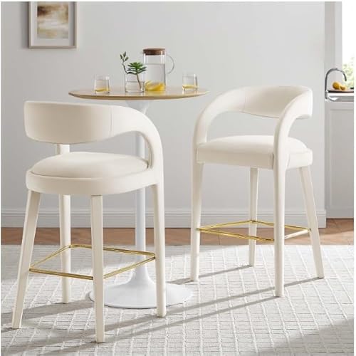 NMVAWIPT 2-teilige Barhocker In Thekenhöhe Mit Rückenlehne Und Fußstütze, Samt Gepolsterte for Die Kücheninsel Oder Hausbar(White,Sitting Height 76cm) von NMVAWIPT
