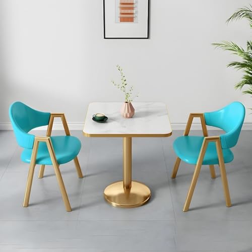 NMVAWIPT 2-teiliges Esszimmer-Set Mit Gepolsterten Stühlen Und Tisch, Moderne, Glamouröse, Quadratische Weiße Möbel Goldenem Metallsockel for Das Wohnzimmer(#17) von NMVAWIPT