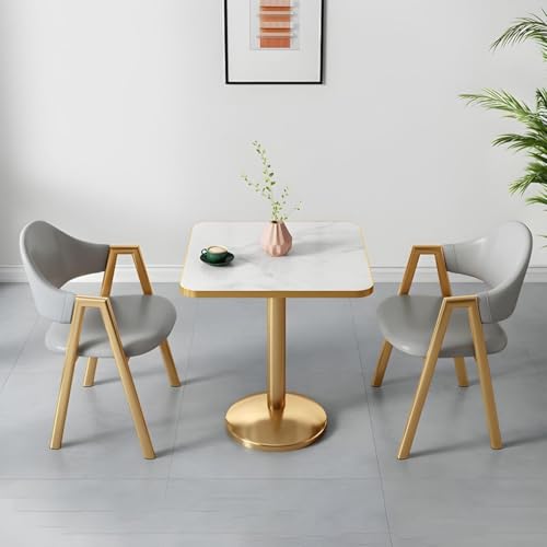 NMVAWIPT 2-teiliges Esszimmer-Set Mit Gepolsterten Stühlen Und Tisch, Moderne, Glamouröse, Quadratische Weiße Möbel Goldenem Metallsockel for Das Wohnzimmer(#8) von NMVAWIPT
