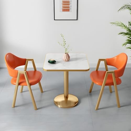 NMVAWIPT 2-teiliges Esszimmer-Set Mit Gepolsterten Stühlen Und Tisch, Moderne, Glamouröse, Quadratische Weiße Möbel Goldenem Metallsockel for Das Wohnzimmer(Orange) von NMVAWIPT