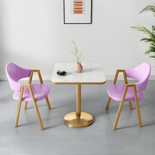 NMVAWIPT 2-teiliges Esszimmer-Set Mit Gepolsterten Stühlen Und Tisch, Moderne, Glamouröse, Quadratische Weiße Möbel Goldenem Metallsockel for Das Wohnzimmer(Purple) von NMVAWIPT
