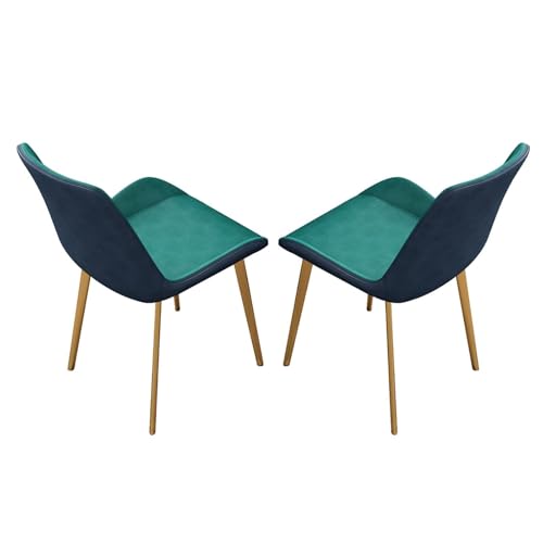 NMVAWIPT 2er-Pack Esszimmerstühle, Dunkelblaue Rückenlehne Mit PU-Lederpolsterung, 43 cm Sitzhöhe(Black,Golden feet) von NMVAWIPT
