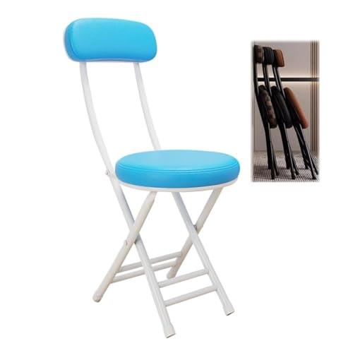 NMVAWIPT 2er-Pack Faltbare Barhocker Mit Rückenlehne – Kompakte Runde Küchenhocker, Wasserdichter PU-Ledersitz for Esszimmer, Balkon, Schreibtisch(Blue) von NMVAWIPT