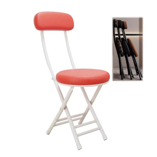 NMVAWIPT 2er-Pack Faltbare Barhocker Mit Rückenlehne – Kompakte Runde Küchenhocker, Wasserdichter PU-Ledersitz for Esszimmer, Balkon, Schreibtisch(Red) von NMVAWIPT