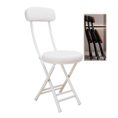 NMVAWIPT 2er-Pack Faltbare Barhocker Mit Rückenlehne – Kompakte Runde Küchenhocker, Wasserdichter PU-Ledersitz for Esszimmer, Balkon, Schreibtisch(White) von NMVAWIPT