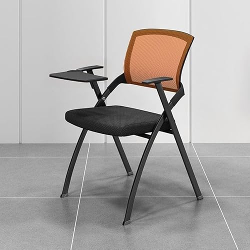 NMVAWIPT 2er-Pack Klappbarer Bürostuhl Mit Netzrückenlehne Und Schreibtischplatte – Stapelbarer Konferenzraumstuhl(Orange) von NMVAWIPT