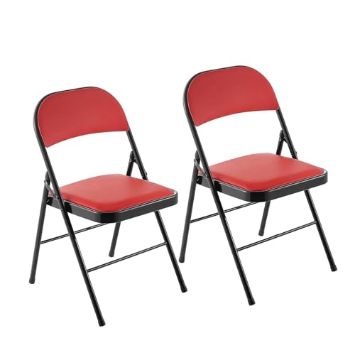NMVAWIPT 2er-Pack Klappbarer Esszimmerstuhl Mit Gepolsterter Sitzfläche – Stabiler Stahlrahmen, Leicht Zu Verstauendes Design for Zuhause, Büro, Veranstaltungen(Red) von NMVAWIPT
