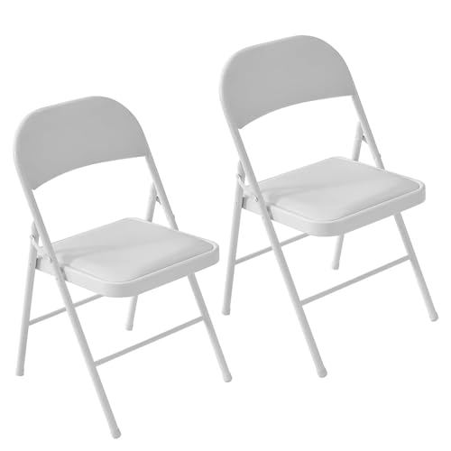 NMVAWIPT 2er-Pack Klappbarer Esszimmerstuhl Mit Gepolsterter Sitzfläche – Stabiler Stahlrahmen, Leicht Zu Verstauendes Design for Zuhause, Büro, Veranstaltungen(White) von NMVAWIPT