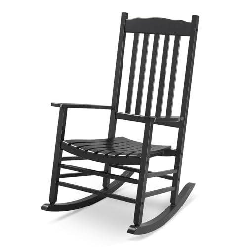 NMVAWIPT 2er-Pack Quadratische Schaukelstühle Aus Holz Mit Gewellter Rückenlehne – Schwarzer Outdoor-Schaukelstuhl for Veranda, Terrasse, Wohnzimmer von NMVAWIPT
