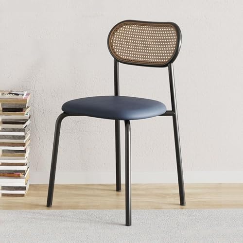 NMVAWIPT 2er-Pack Rattan-Akzentstühle Mit Kunstledersitz, Retro-Esszimmerstuhl Metallrahmen for Wohnzimmerküche(Blue) von NMVAWIPT