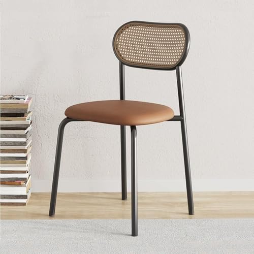 NMVAWIPT 2er-Pack Rattan-Akzentstühle Mit Kunstledersitz, Retro-Esszimmerstuhl Metallrahmen for Wohnzimmerküche(Khaki) von NMVAWIPT