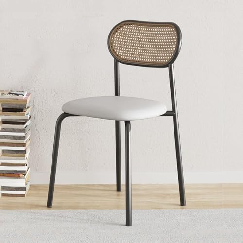NMVAWIPT 2er-Pack Rattan-Akzentstühle Mit Kunstledersitz, Retro-Esszimmerstuhl Metallrahmen for Wohnzimmerküche(White) von NMVAWIPT