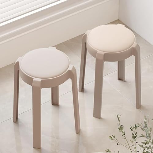 NMVAWIPT 2er-Pack Schminkhocker, Gepolsterte Dicke Sitzfläche Mit Abgerundeten Ecken, Stapelbares Design(Milky Y) von NMVAWIPT