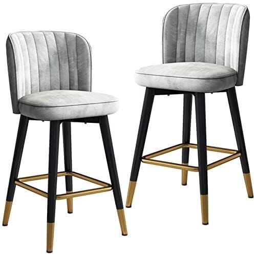 NMVAWIPT 2er-Set 360° Drehbare Barhocker, Samt-Thekenhocker Mit Hoher Rückenlehne Und Dämpfendem Drehteller, rutschfeste Füße for Kücheninsel, Bar, Wohnzimmer(Gray,55 cm) von NMVAWIPT