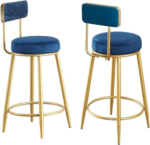 NMVAWIPT 2er-Set Barhocker, Barhocker Luxus Esszimmerstühle Hocker Mit Rückenlehne, Stoff Samt Metallbeine(Blue) von NMVAWIPT
