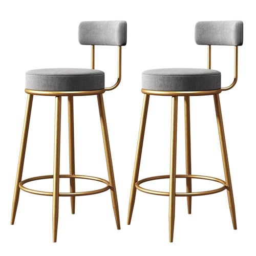 NMVAWIPT 2er-Set Barhocker, Barhocker Luxus Esszimmerstühle Hocker Mit Rückenlehne, Stoff Samt Metallbeine(Gray) von NMVAWIPT