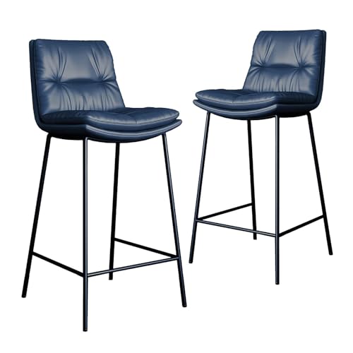 NMVAWIPT 2er-Set Barhocker Aus PU-Leder Mit Rückenlehne Und Fußstütze, Stabile Hocker In Thekenhöhe for Kücheninseln, Esszimmer(Dark Blue,Seat Height 75CM) von NMVAWIPT
