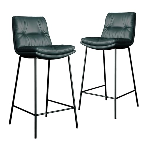 NMVAWIPT 2er-Set Barhocker Aus PU-Leder Mit Rückenlehne Und Fußstütze, Stabile Hocker In Thekenhöhe for Kücheninseln, Esszimmer(Dark Green,Seat Height 65CM) von NMVAWIPT