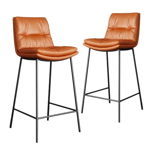 NMVAWIPT 2er-Set Barhocker Aus PU-Leder Mit Rückenlehne Und Fußstütze, Stabile Hocker In Thekenhöhe for Kücheninseln, Esszimmer(Orange,Seat Height 55CM) von NMVAWIPT