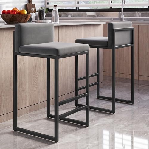 NMVAWIPT 2er-Set Barhocker Aus Samt Mit Rückenlehne, Stabiler Barhocker Mit Metallrahmen for Kücheninseln, Bars Und Esszimmer(Gray+Black,65cm) von NMVAWIPT